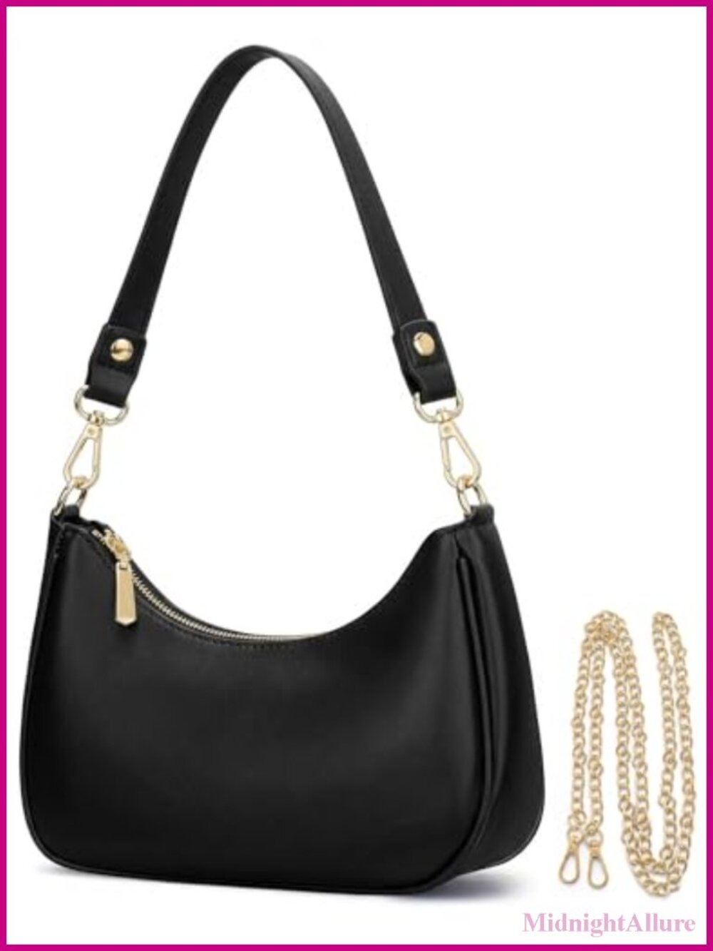 Vegan Leather Mini Shoulder Bag Crescent Hobo YKK Zipper